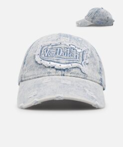 Von Dutch Washed Denim Dad Strapback Hat Light Blue
