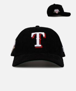 New Era Texas Rangers 'Black Cord' 9FORTY A-Frame Corduroy Snapback Black