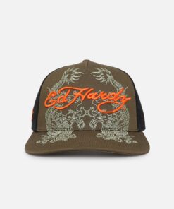 Ed Hardy Dragon Trucker Snapback Khaki