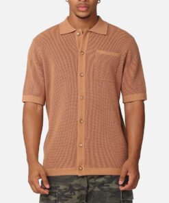 XXIII Zyair Knit Rib Button Up Shirt Mocha