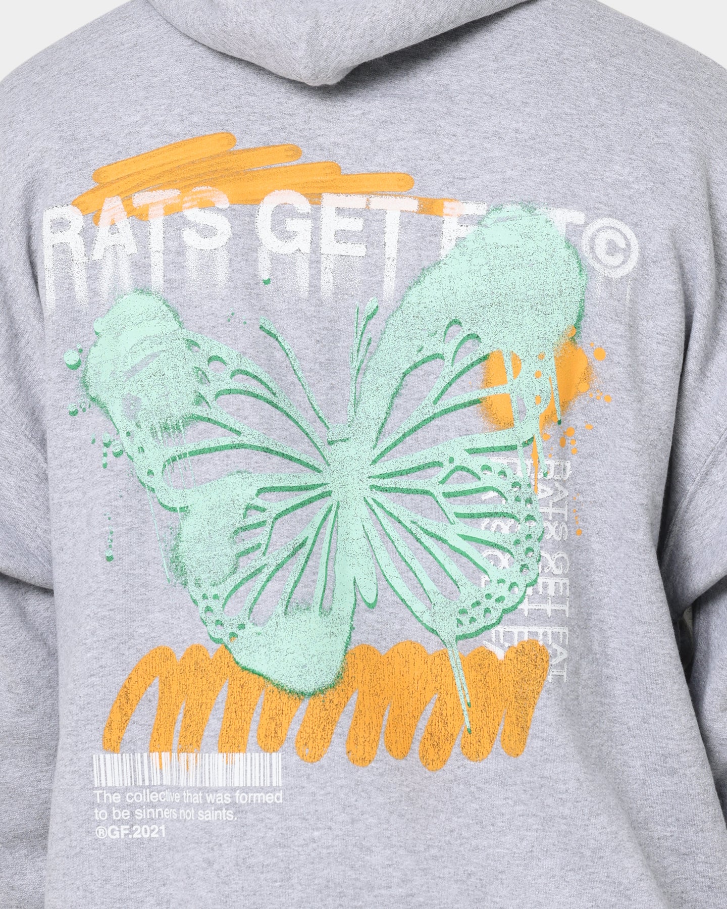 Rats Get Fat Spray Butterfly Hoodie Grey