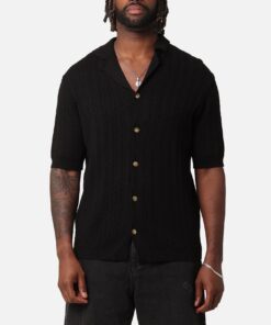 XXIII Terry Knit Button Up Shirt Black