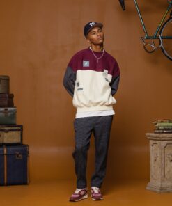 Carre Avant Oversized Panel Crewneck Maroon