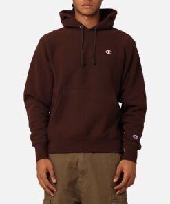 Champion Reverse Weave Small C Hoodie Brown