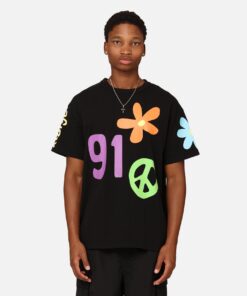 X-Large Flower And Peace T-Shirt Black