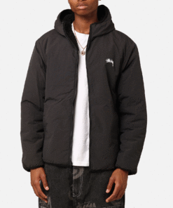 Stüssy 8 Ball Sherpa Reversible Hoodie Black