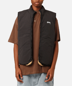 Stüssy 8 Ball Sherpa Reversible Vest Tan