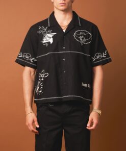 404 Frontier Embroidered Button Up Shirt Black