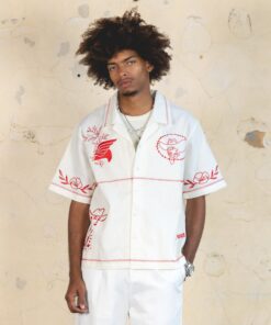 404 Frontier Embroidered Button Up Shirt Off White