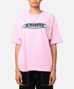 X-Girl Women's Contrast Oval Oversized T-Shirt Baby Pink