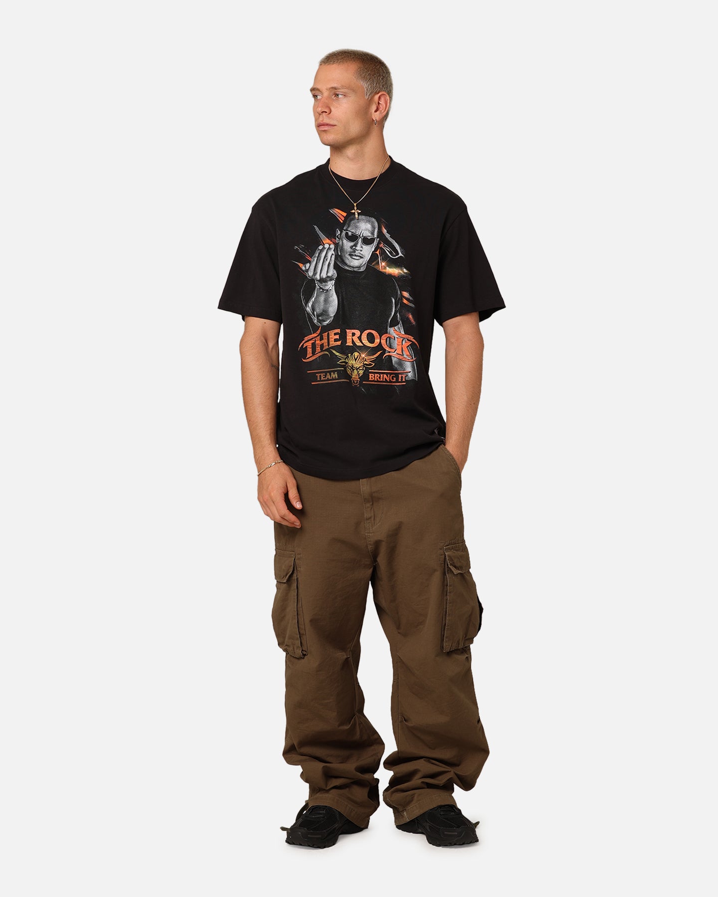 Mitchell & Ness X WWE Dwayne "The Rock" Johnson Team Bring It T-Shirt Overdyed Black