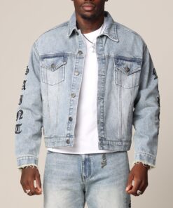 Saint Morta Rip Gothic Cutoff Denim Jacket Superwash Blue