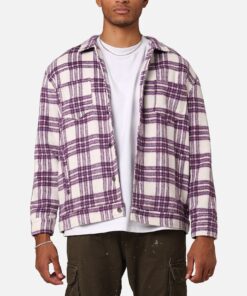 XXIII Darby Plaid Shacket Purple/White