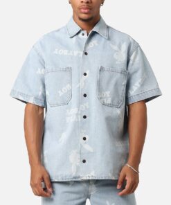 Playboy Mess Collared Shirt Light Indigo