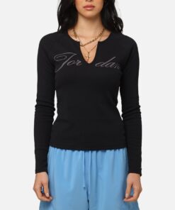 Jordan Women's Long-Sleeve Ribbed Knit Top Black/Medium Grey
