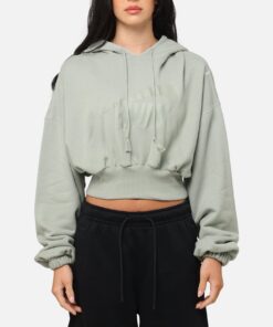 Nike Women's Sportswear Oversized Cropped Fleece Pullover Hoodie Jade Horizon