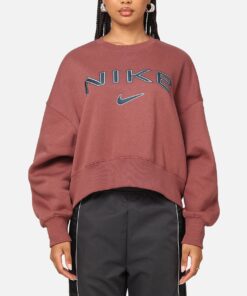 Nike Women's Sportswear Pheonix Fleece Oversized Logo Crewneck Red Sepia/Platinum Violet