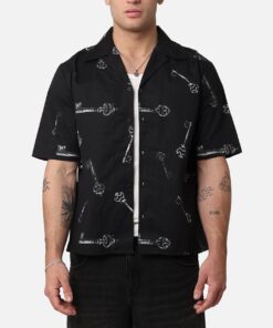 Saint Morta Skeleton Key Button Up Shirt Black