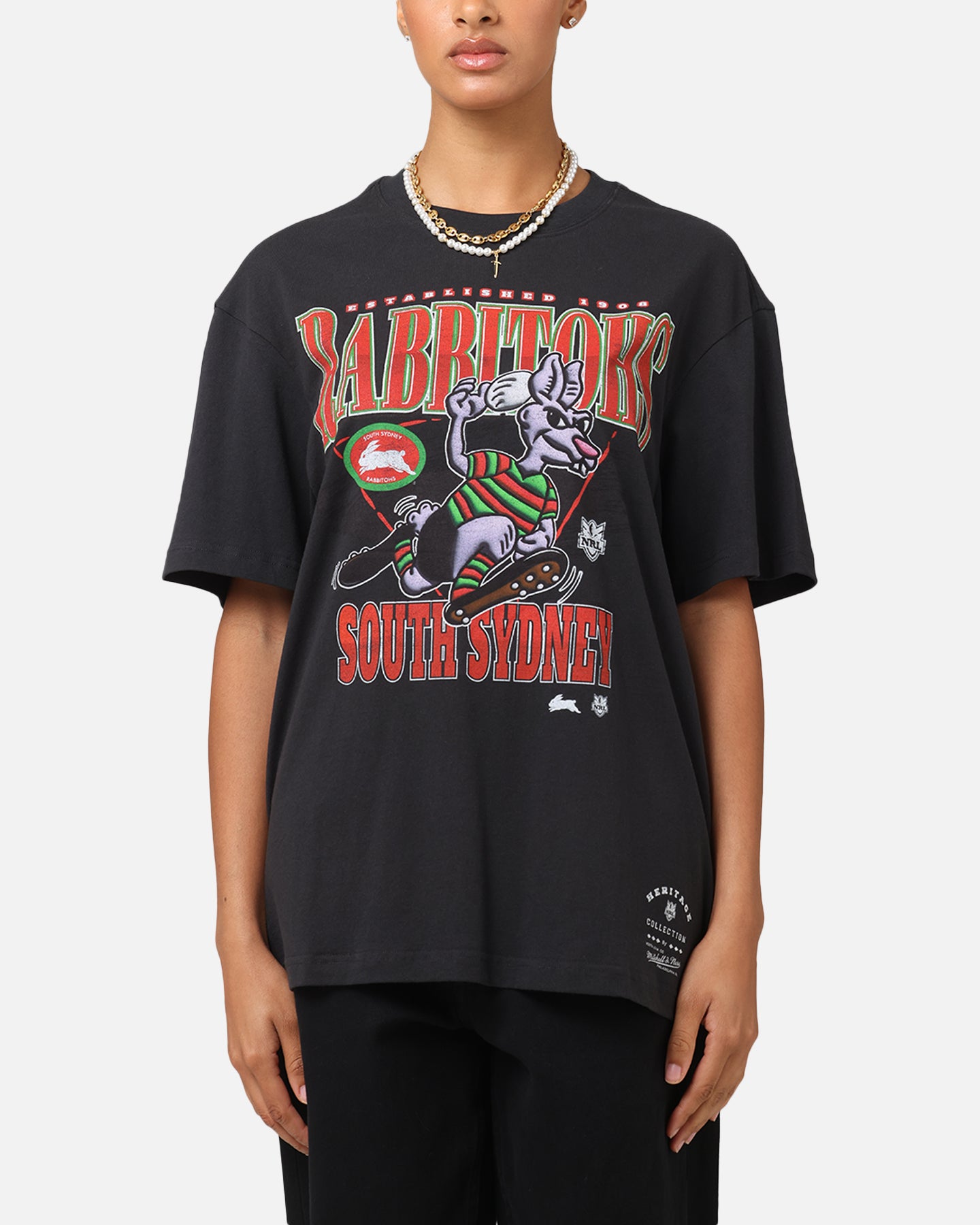 Mitchell & Ness South Sydney Rabbitohs Mascot Character T-Shirt Faded Black