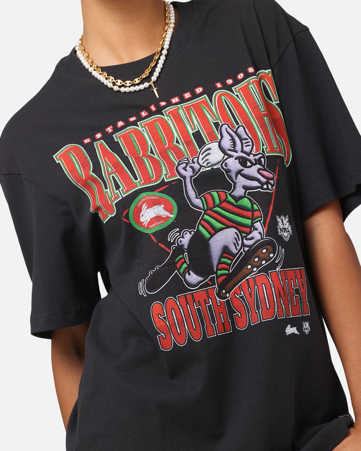 Mitchell & Ness South Sydney Rabbitohs Mascot Character T-Shirt Faded Black
