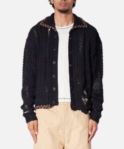MNML Chunky Distressed Cardigan Black