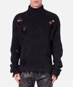 MNML Distressed Crop Knit Sweater Black