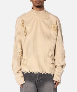 MNML Distressed Crop Knit Sweater Khaki