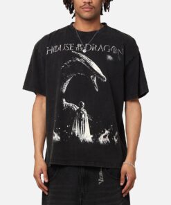 Goat Crew X House Of The Dragons Fire Vintage T-Shirt Black Acidwash