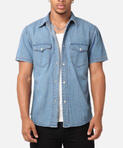 Saint Morta Texan Denim Button Up Shirt Mid Blue Denim