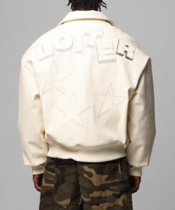 Loiter Solar PU Leather Varsity Jacket Beige
