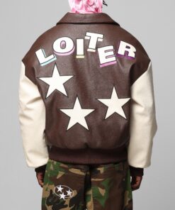 Loiter Solar PU Leather Varsity Jacket Brown/Beige