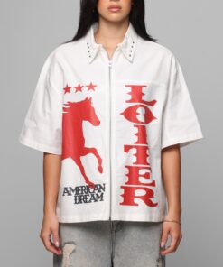 Loiter Rodeo Zip Up Shirt Off White