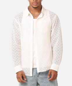 XXIII Lattice Long Sleeve Button Up Shirt Cream