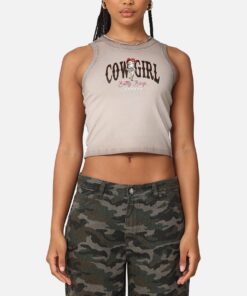 Betty Boop Women's Cowgirl Sunfade Tank Washed Brown