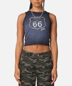 Willie Nelson Women's Route 66 Sunfade Cropped Tank Black Wash