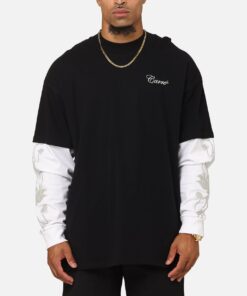 Carre Rosebowl Layered Long Sleeve T-Shirt Black/White