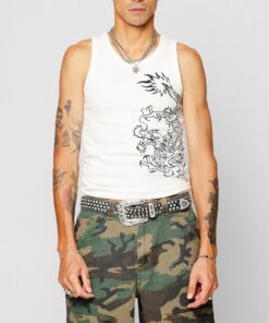 Ed Hardy Dragon Ribbed Muscle Singlet Off White