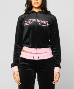 Ed Hardy Women's Cropped Hoodie Black/Pink