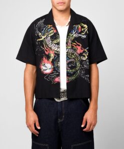 Ed Hardy Dragon Button Up Shirt Black