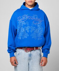 Ed Hardy Rhinestone Dragon Hoodie Blue