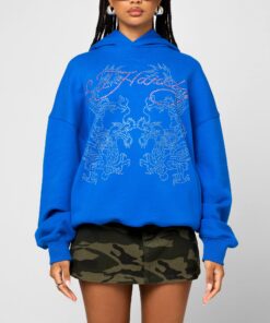 Ed Hardy Rhinestone Dragon Hoodie Blue