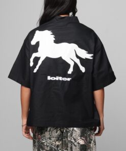 Loiter Rodeo Quarter Zip Up Shirt Black