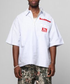 Loiter Rodeo Quarter Zip Up Shirt Blue Pin Stripe