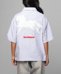 Loiter Rodeo Quarter Zip Up Shirt Blue Pin Stripe