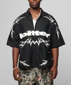 Loiter Cyber Zip Up Short Sleeve Shirt Black