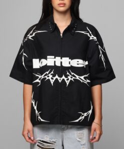 Loiter Cyber Zip Up Short Sleeve Shirt Black