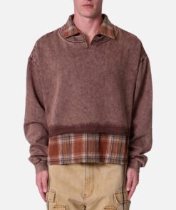 MNML Flannel Crew Pullover Sweater Brown