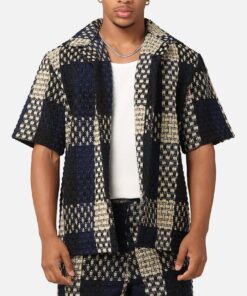 XXIII Textured Weave Button Up Shirt Blue/Black/Yellow