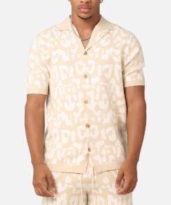 XXIII Puzzle Knit Button Up Shirt Beige/Off White
