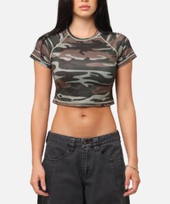 XXIII Women's Boiler Room Crop T-Shirt Washed Green Camo